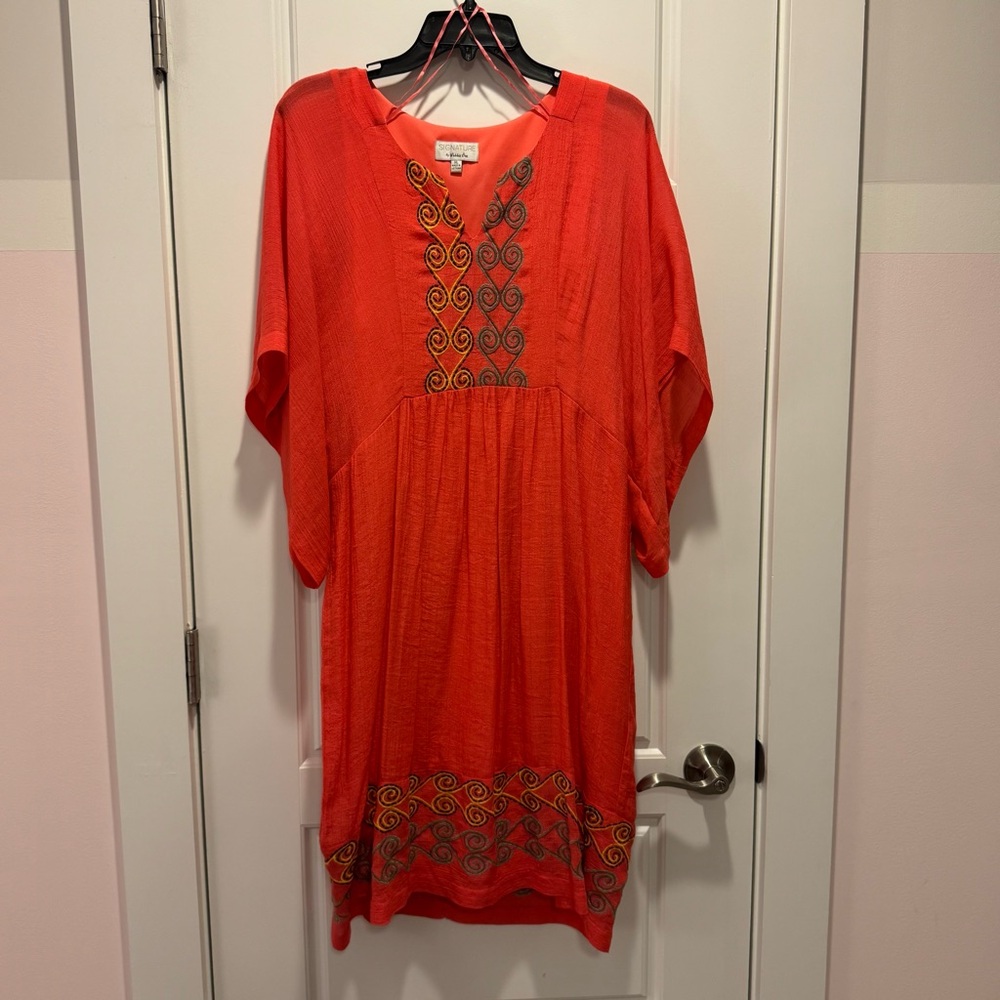 Signature by Robbie Bee Magenta Dress with Embroidery Accents